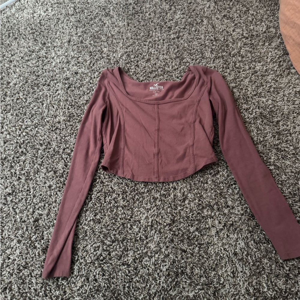 Hollister Women's Chocolate Long Sleeve Crop Top